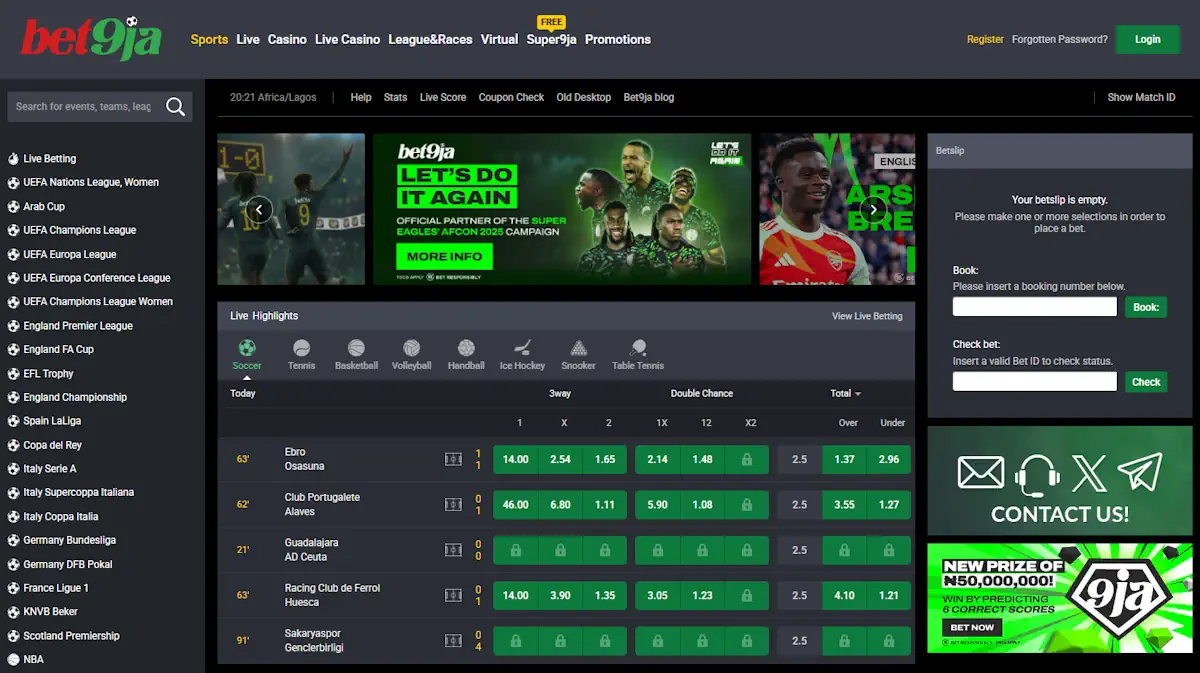 Bet9ja Soccer Betting Screenshot